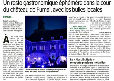 Un resto gastronomique éphémère dans la cour du Château de Fumal, avec les Bulles locales