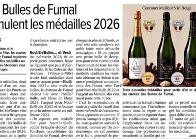 Les Bulles de Fumal cumulent les médailles 2026 par Jacques Lemoine